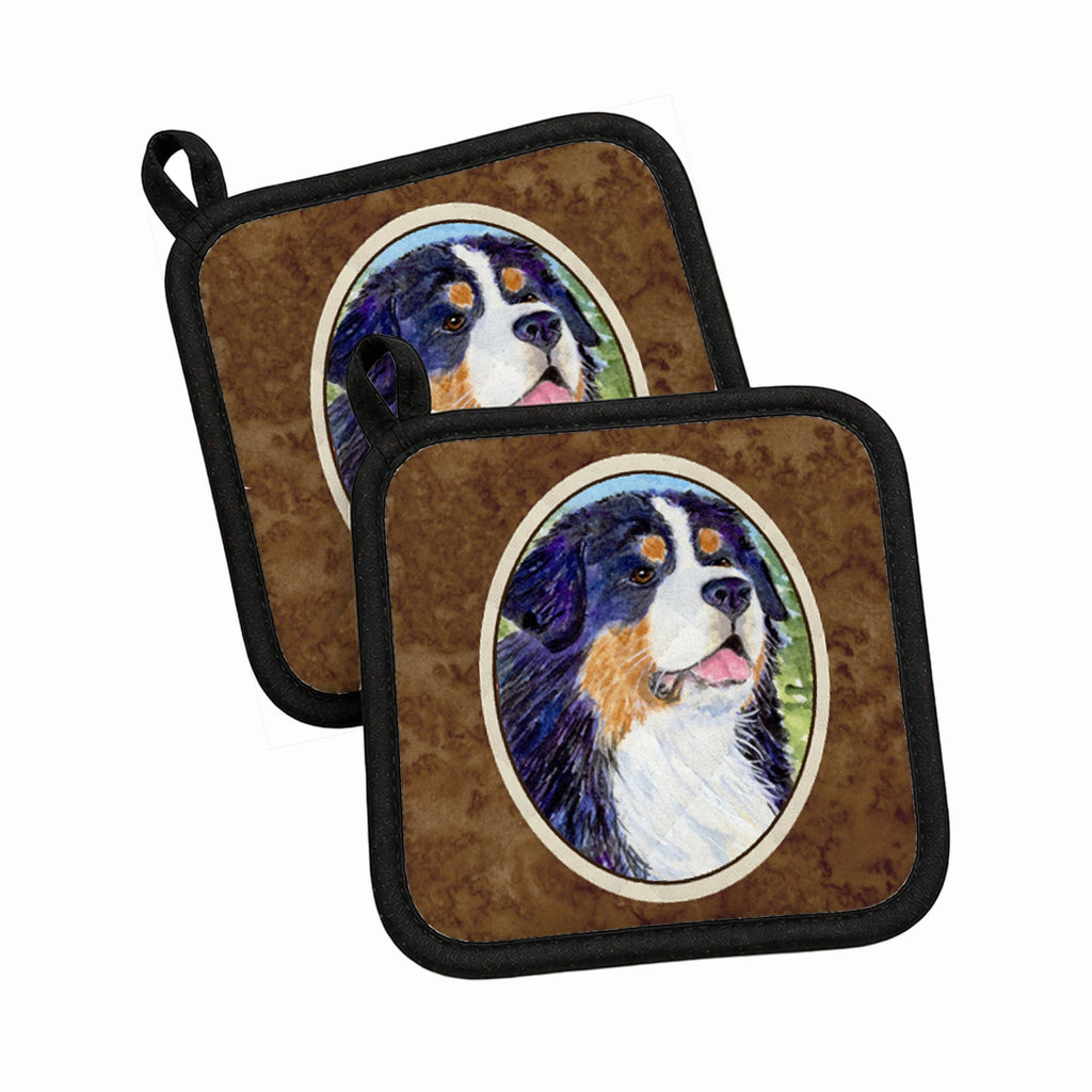 Bernese Mountain Dog Pot Holder Set of 2 Heat Resistant Quilted Hot Pads 7.5 x 7.5 Inch, Insulated Kitchen Trivets for Cooking & Baking