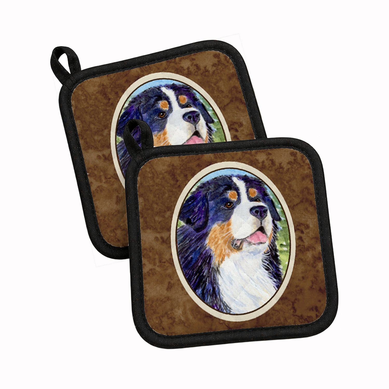 Bernese Mountain Dog Pot Holder Set of 2 Heat Resistant Quilted Hot Pads 7.5 x 7.5 Inch, Insulated Kitchen Trivets for Cooking & Baking