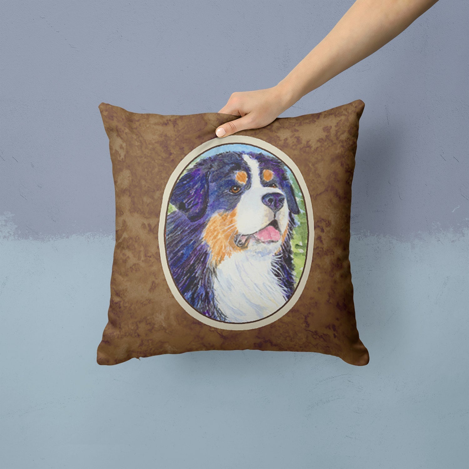 Bernese Mountain Dog Decorative Throw Pillow 14x14 Indoor Outdoor Accent Cushion, Fabric Cover with Insert for Sofa, Bed, Porch & Living Room