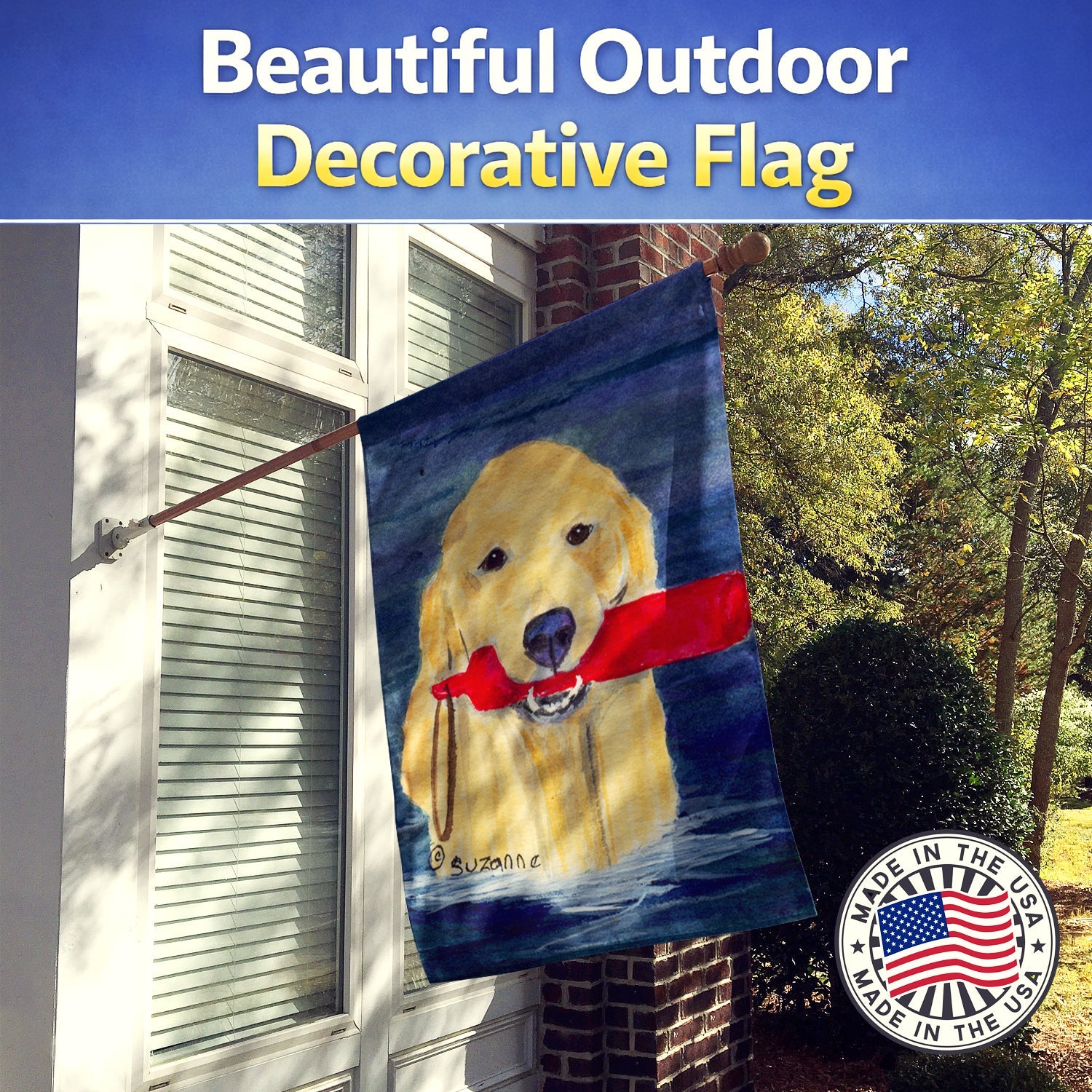 Golden Retriever House Flag 28x40 Porch Sleeve Pole Decorative Outside Yard Banner Artwork Wall Hanging, Polyester