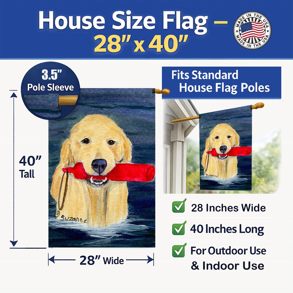 Golden Retriever House Flag 28x40 Porch Sleeve Pole Decorative Outside Yard Banner Artwork Wall Hanging, Polyester