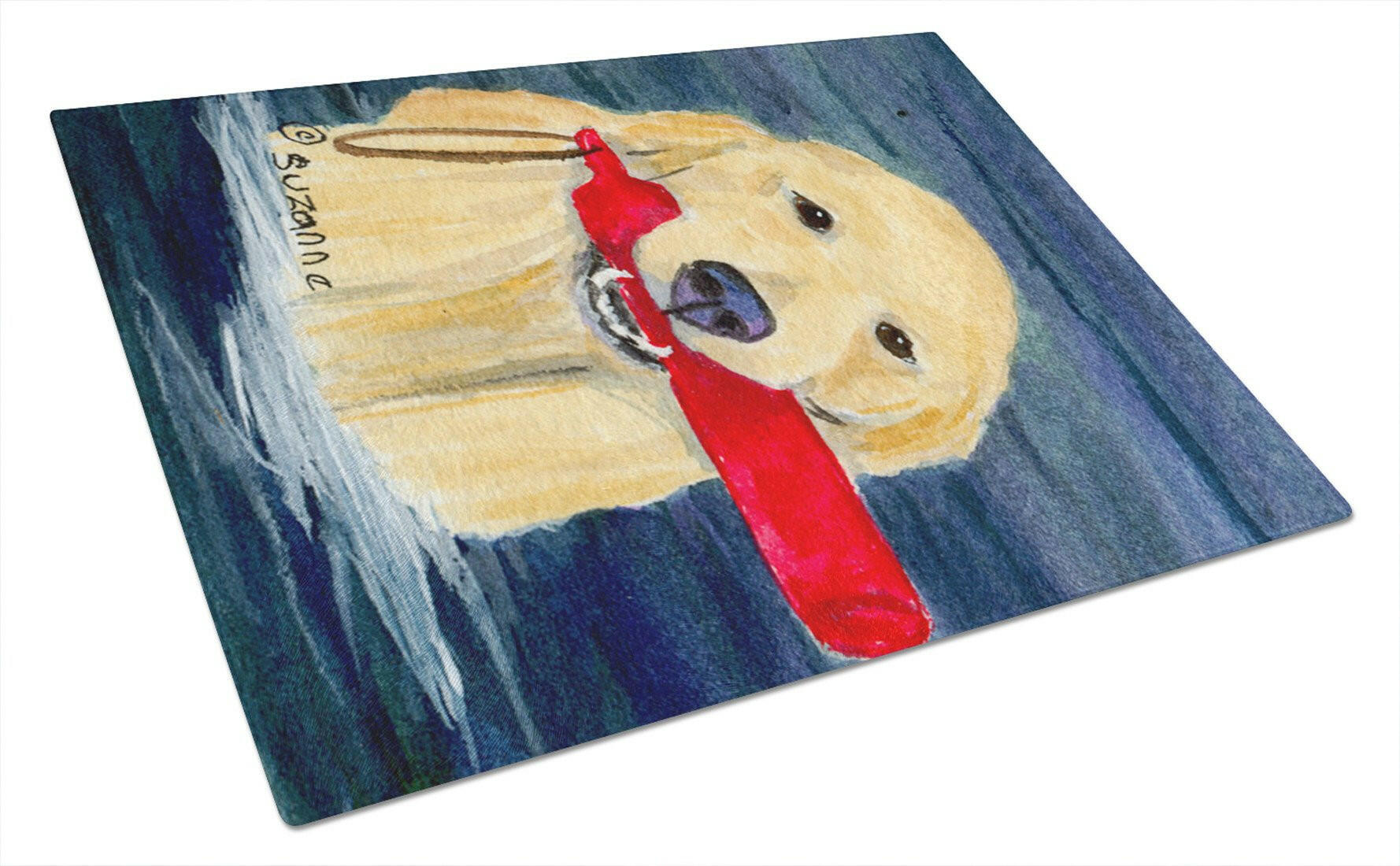 Golden Retriever Cutting Board Tempered Glass Kitchen Cutting Surface, Heat Resistant Chopping, Non-Slip Feet, Food Prep & Serving