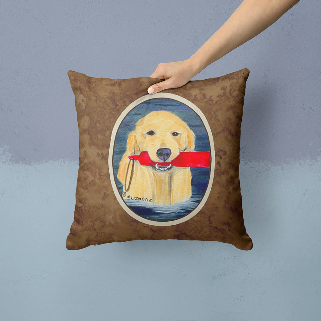 Golden Retriever Decorative Throw Pillow 14x14 Indoor Outdoor Accent Cushion, Fabric Cover with Insert for Sofa, Bed, Porch & Living Room
