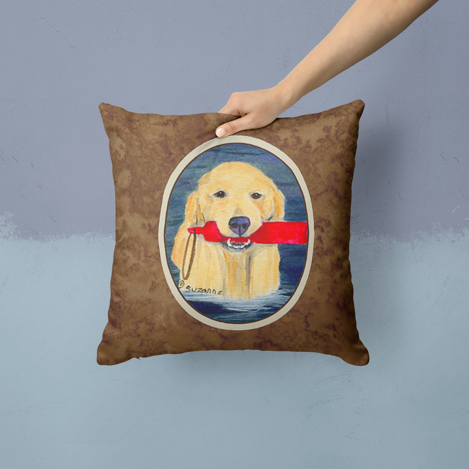 Golden Retriever Decorative Throw Pillow 14x14 Indoor Outdoor Accent Cushion, Fabric Cover with Insert for Sofa, Bed, Porch & Living Room