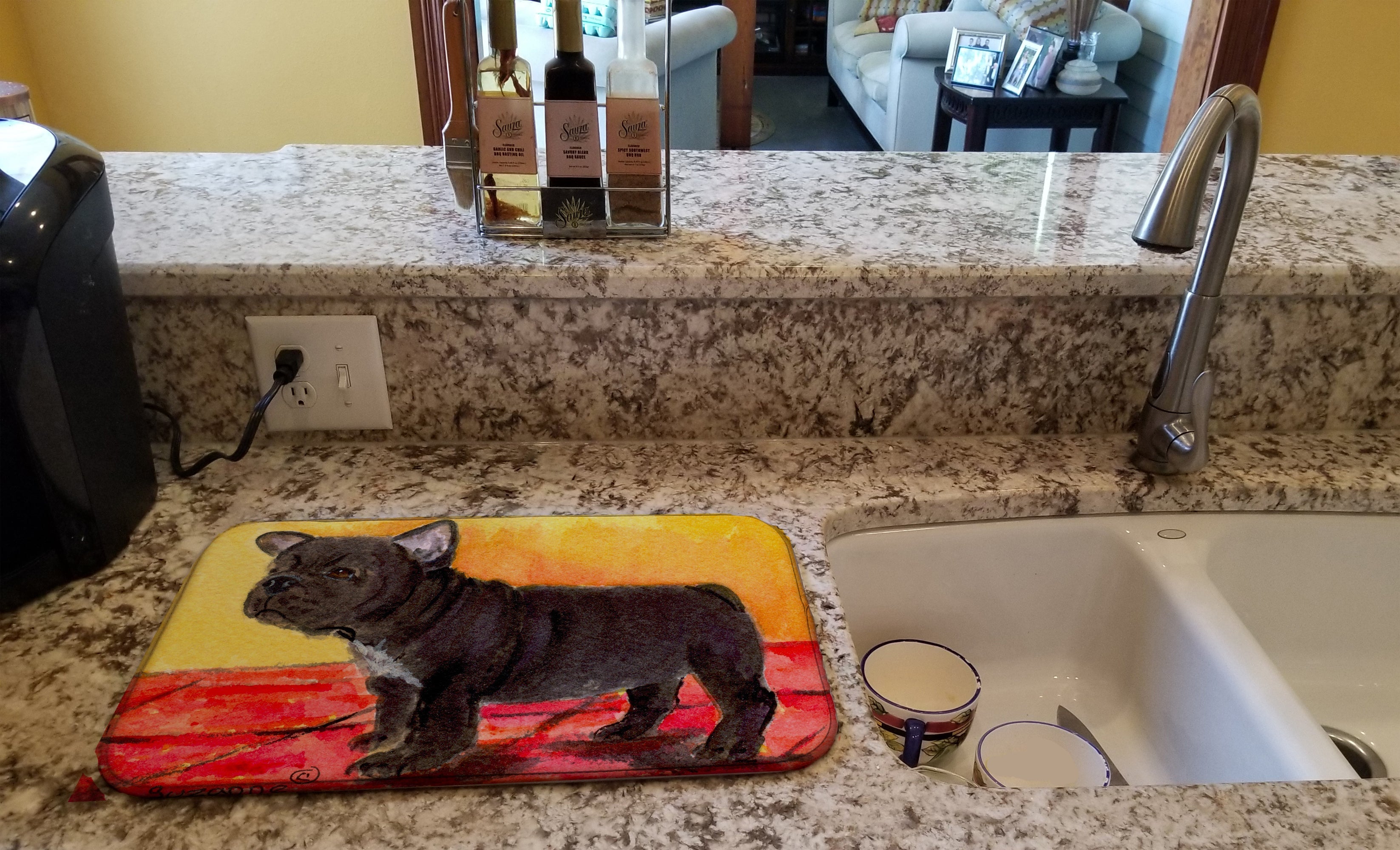 French Bulldog Dish Drying Mat Absorbent Dish Drying Mat Pad for Kitchen Counter Dish Drainer Mat for Countertop, 14 x 21", Multicolor