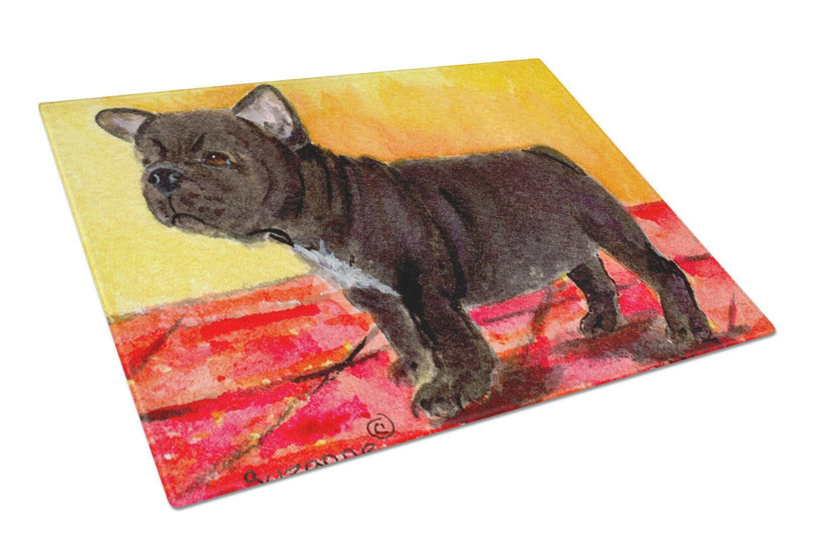 French Bulldog Cutting Board Tempered Glass Kitchen Cutting Surface, Heat Resistant Chopping, Non-Slip Feet, Food Prep & Serving