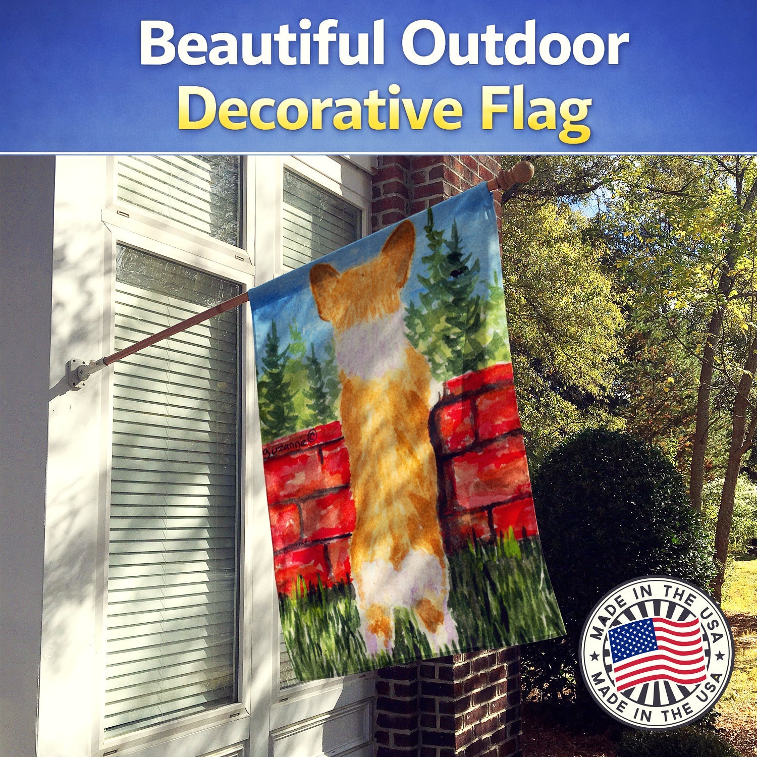 Corgi House Flag 28x40 Porch Sleeve Pole Decorative Outside Yard Banner Artwork Wall Hanging, Polyester