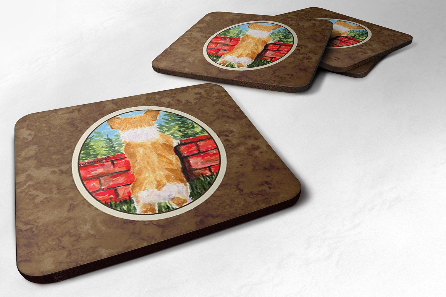 Corgi Foam Coasters Set of 4 Cup Coasters for Indoor Outdoor, Tabletop Protection, Anti Slip, Mouse pad Material