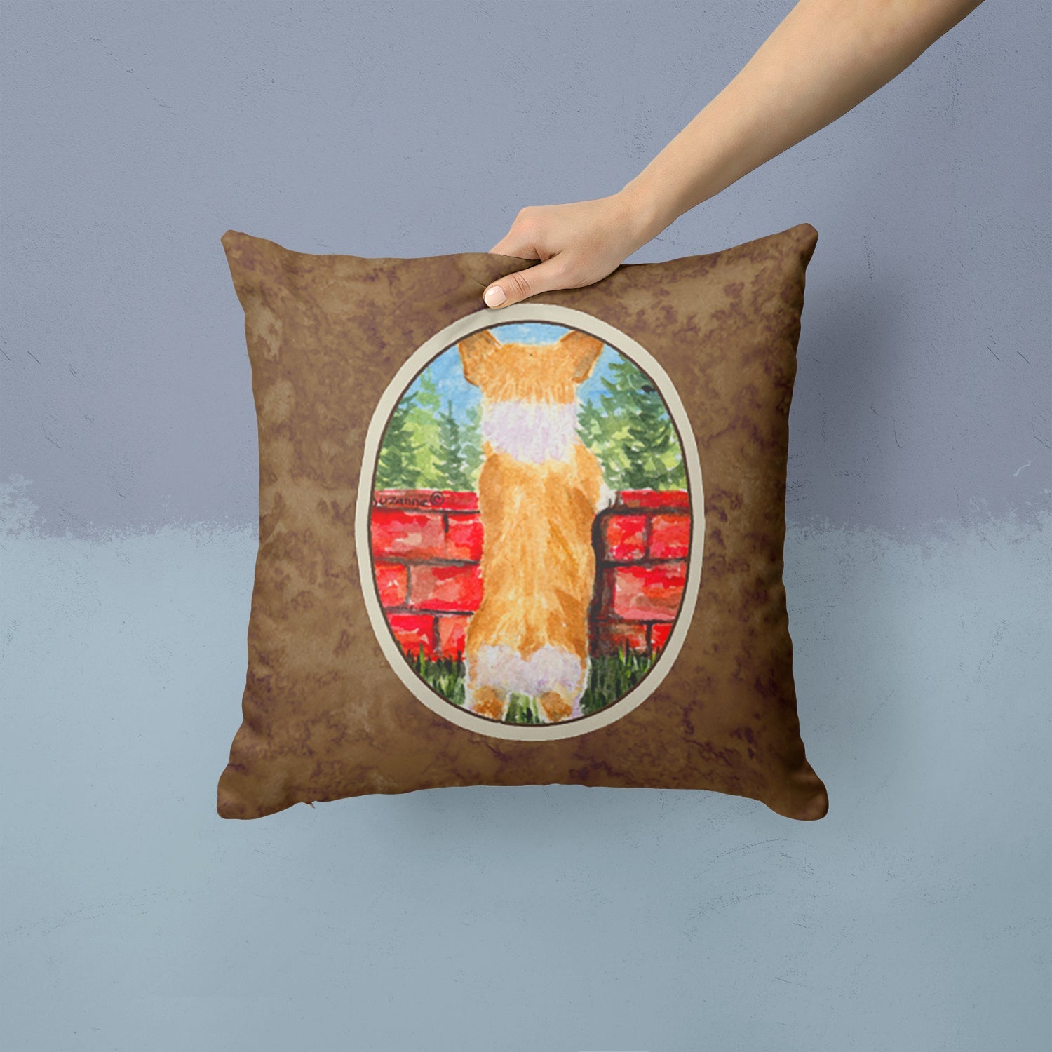 Corgi Decorative Throw Pillow 14x14 Indoor Outdoor Accent Cushion, Fabric Cover with Insert for Sofa, Bed, Porch & Living Room