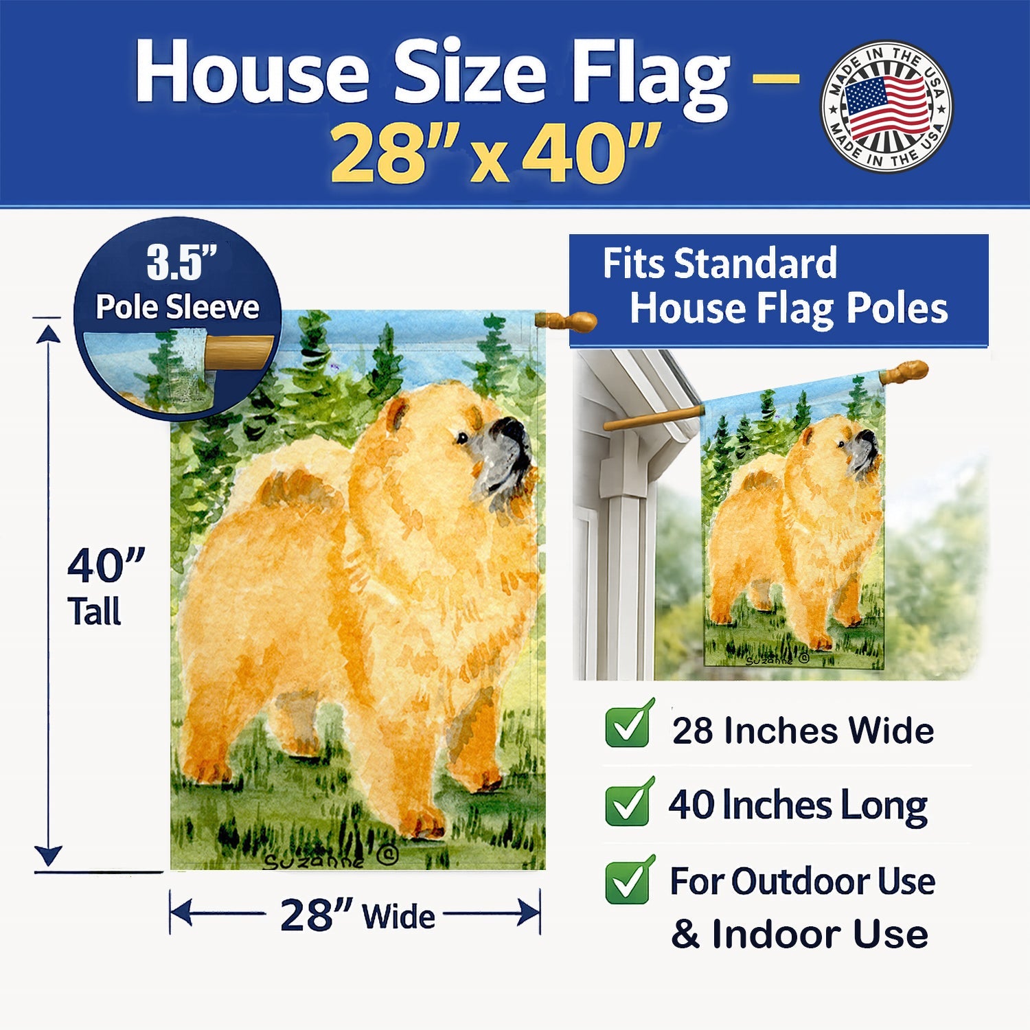 Chow Chow House Flag 28x40 Porch Sleeve Pole Decorative Outside Yard Banner Artwork Wall Hanging, Polyester