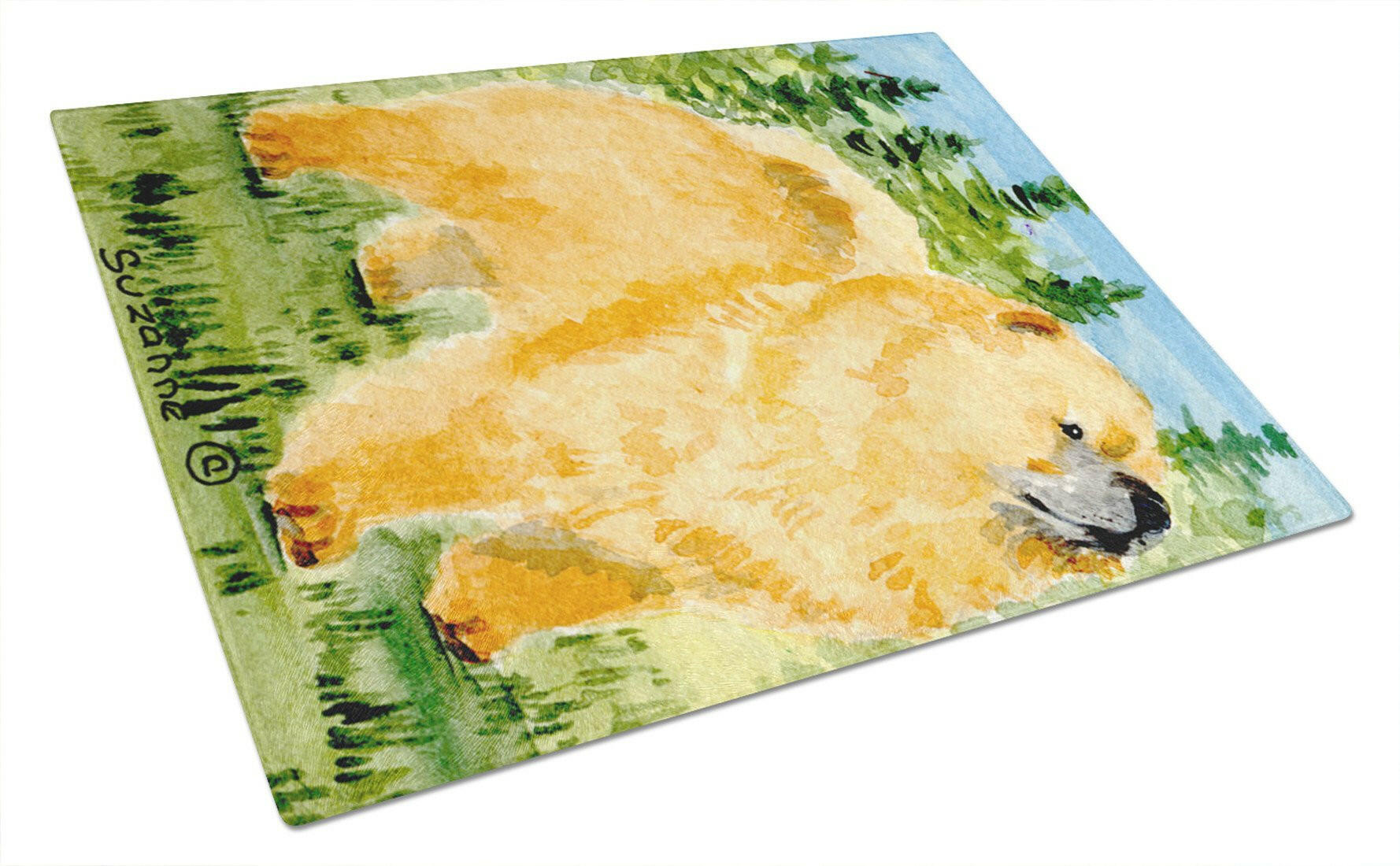 Chow Chow Cutting Board Tempered Glass Kitchen Cutting Surface, Heat Resistant Chopping, Non-Slip Feet, Food Prep & Serving