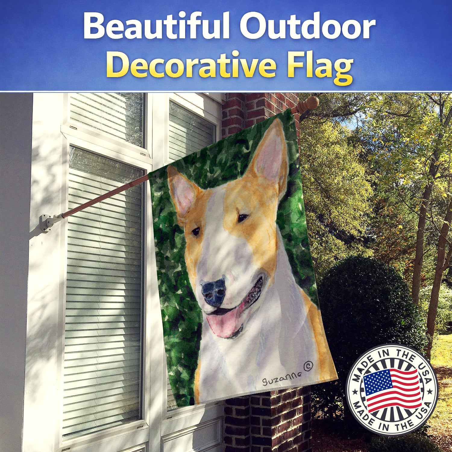 Bull Terrier House Flag 28x40 Porch Sleeve Pole Decorative Outside Yard Banner Artwork Wall Hanging, Polyester