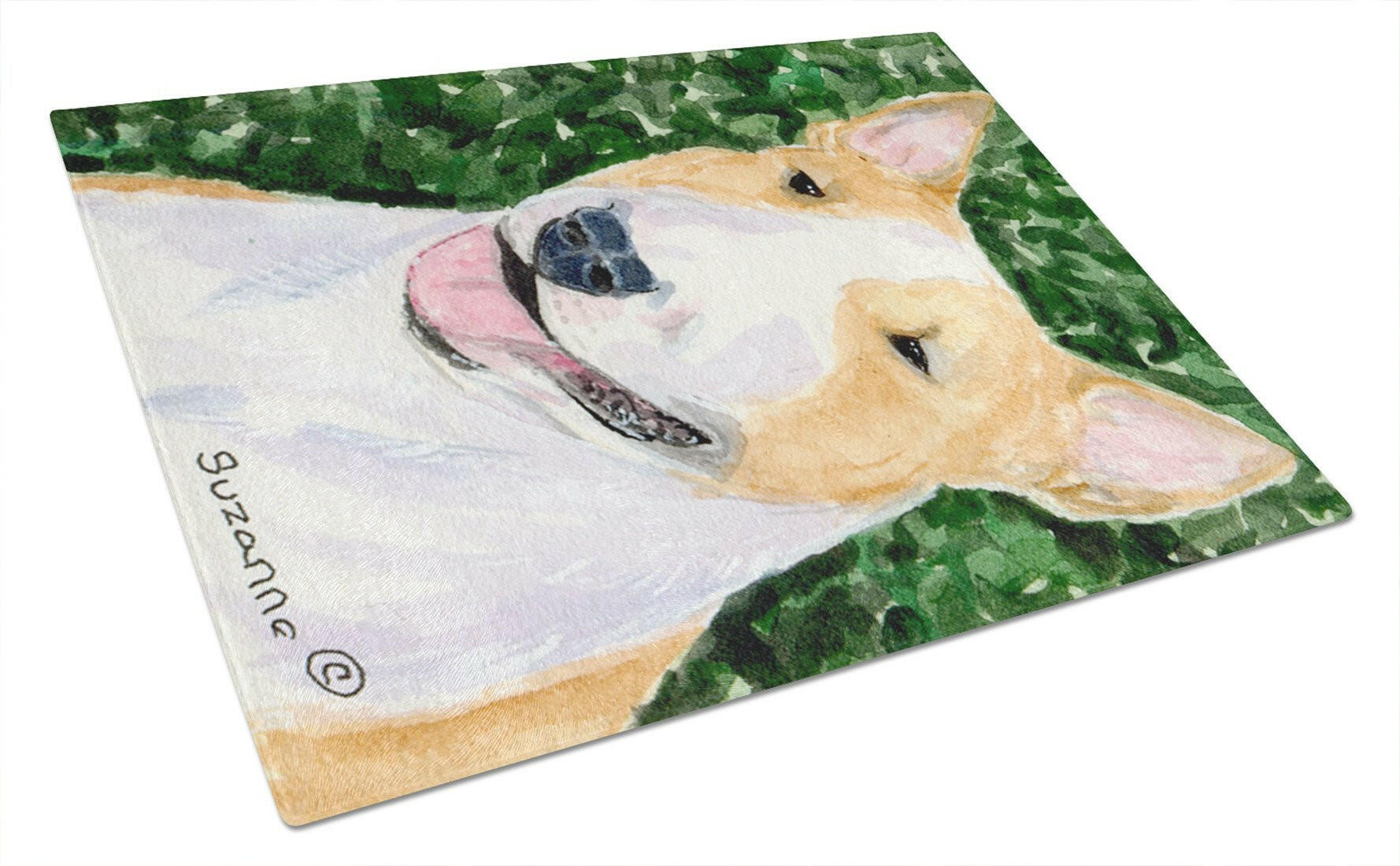 Bull Terrier Cutting Board Tempered Glass Kitchen Cutting Surface, Heat Resistant Chopping, Non-Slip Feet, Food Prep & Serving