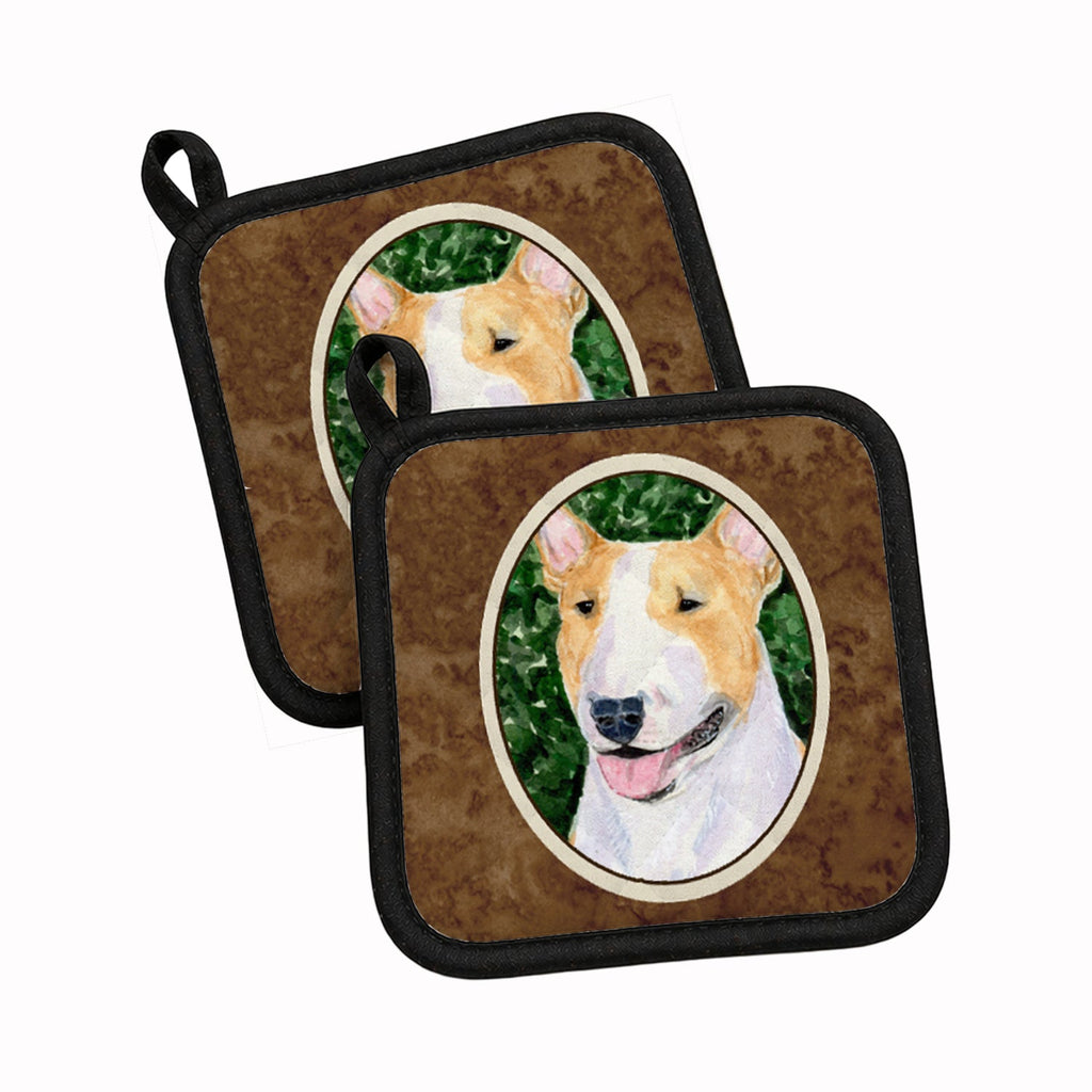 Bull Terrier Pot Holder Set of 2 Heat Resistant Quilted Hot Pads 7.5 x 7.5 Inch, Insulated Kitchen Trivets for Cooking & Baking