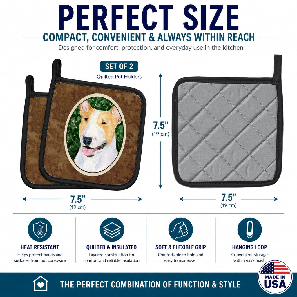 Bull Terrier Pot Holder Set of 2 Heat Resistant Quilted Hot Pads 7.5 x 7.5 Inch, Insulated Kitchen Trivets for Cooking & Baking