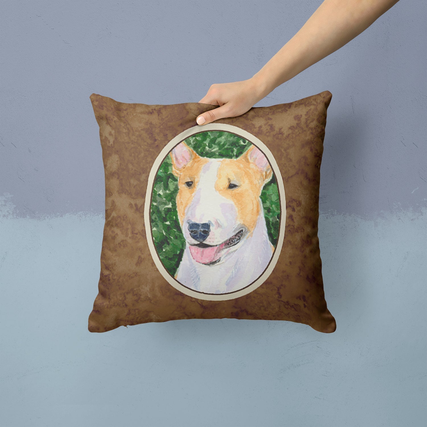 Bull Terrier Decorative Throw Pillow 14x14 Indoor Outdoor Accent Cushion, Fabric Cover with Insert for Sofa, Bed, Porch & Living Room