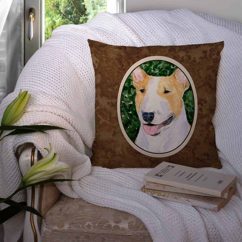 Bull Terrier Decorative Throw Pillow 14x14 Indoor Outdoor Accent Cushion, Fabric Cover with Insert for Sofa, Bed, Porch & Living Room