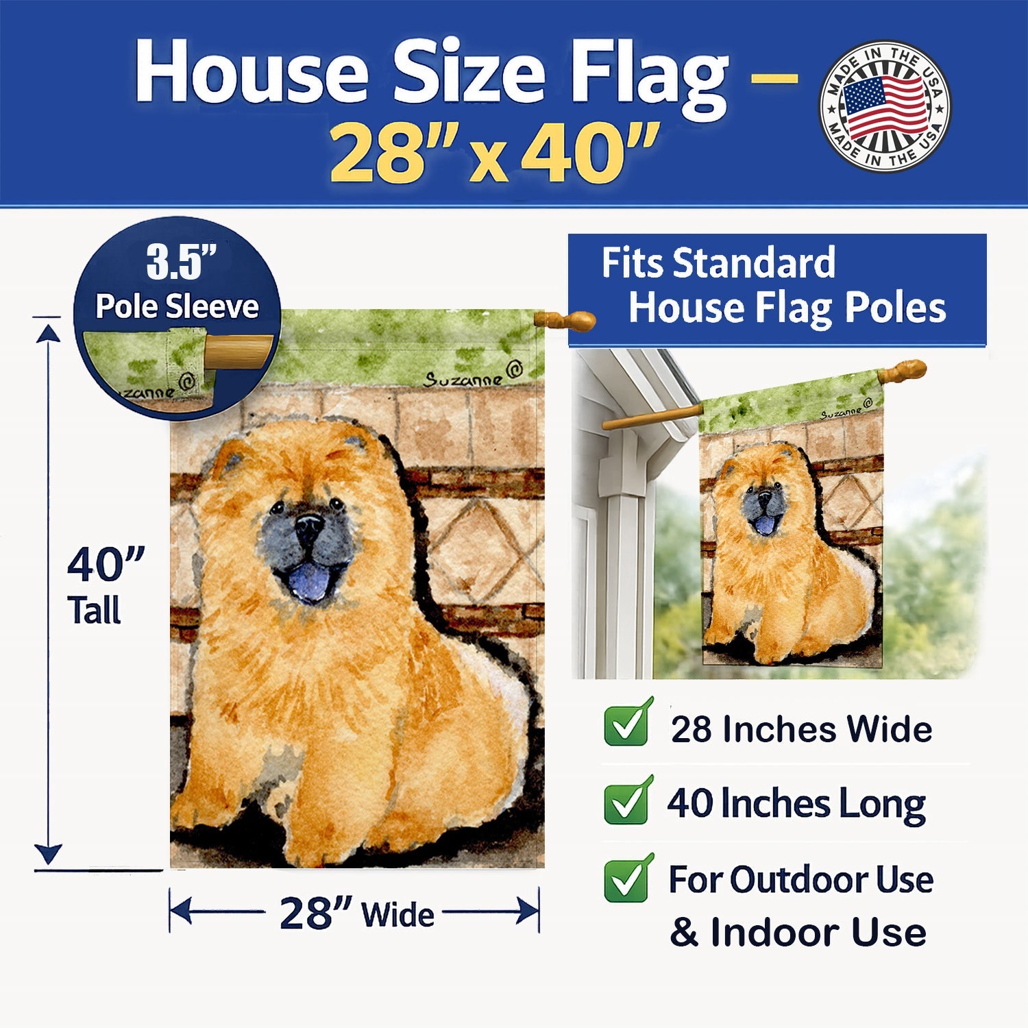 Chow Chow House Flag 28x40 Porch Sleeve Pole Decorative Outside Yard Banner Artwork Wall Hanging, Polyester