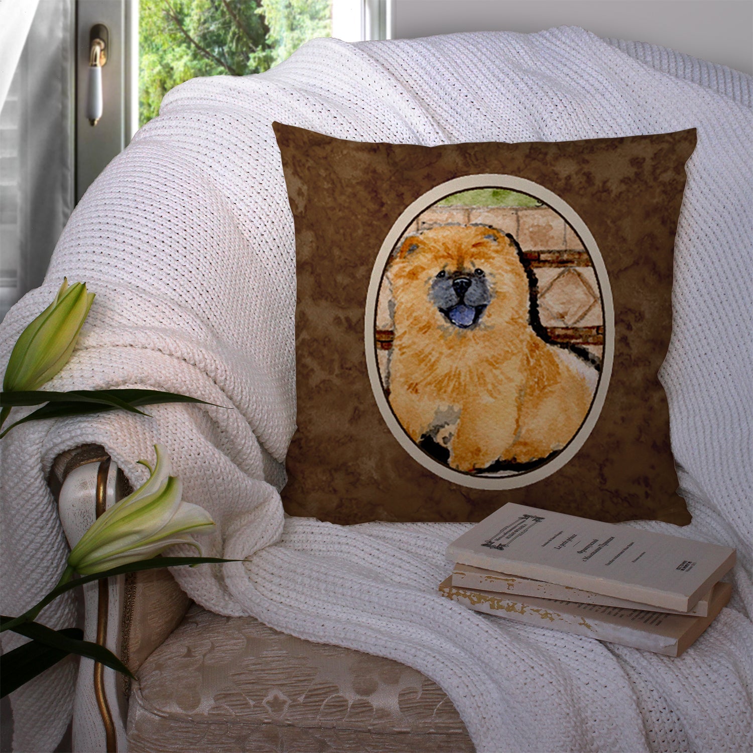 Chow Chow Decorative Throw Pillow 14x14 Indoor Outdoor Accent Cushion, Fabric Cover with Insert for Sofa, Bed, Porch & Living Room