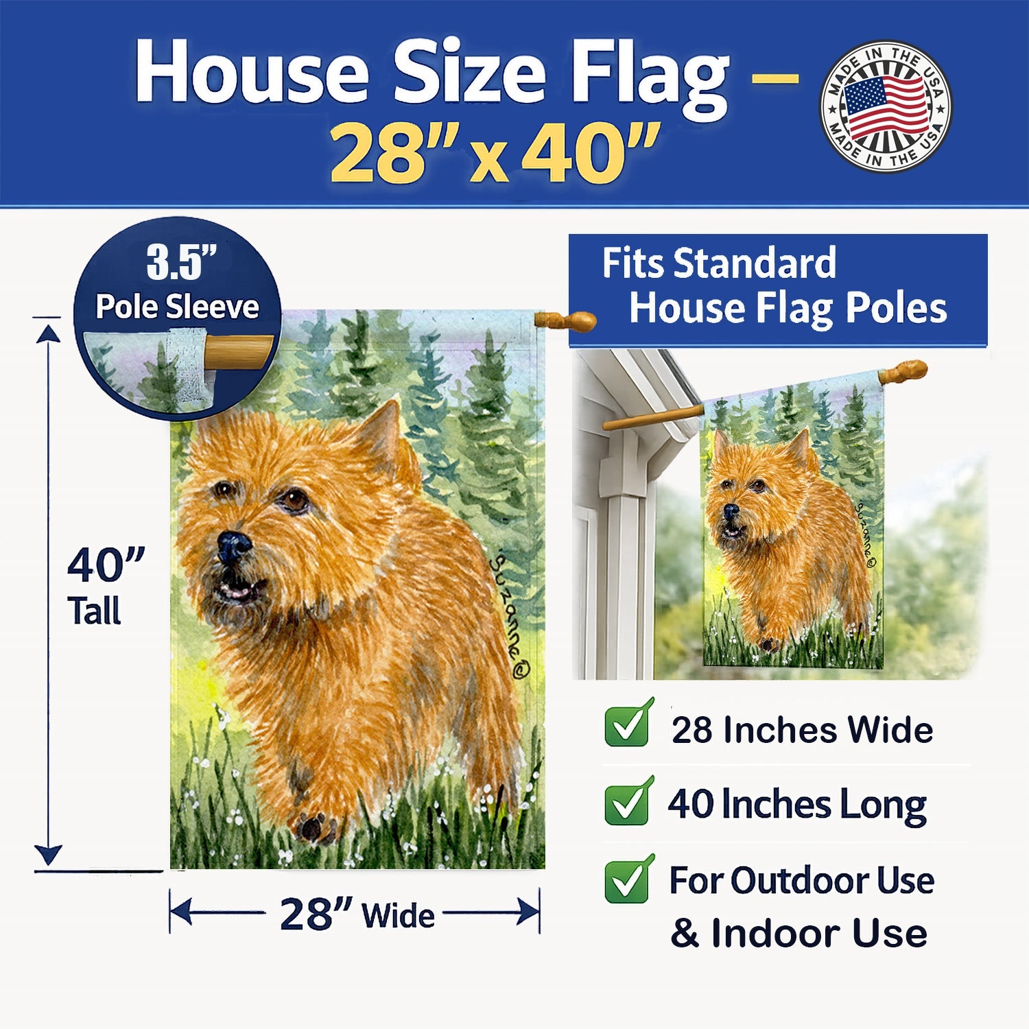 Norwich Terrier House Flag 28x40 Porch Sleeve Pole Decorative Outside Yard Banner Artwork Wall Hanging, Polyester