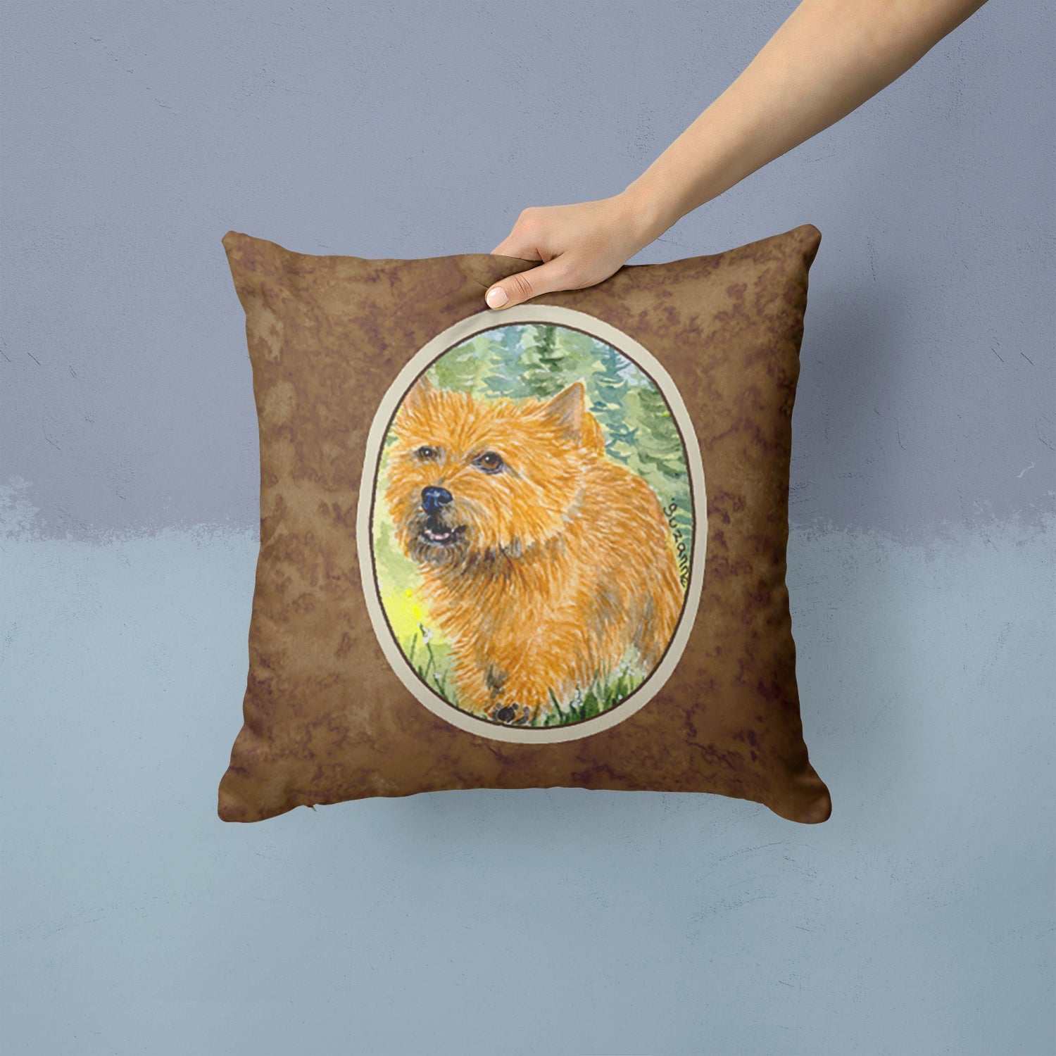 Norwich Terrier Decorative Throw Pillow 14x14 Indoor Outdoor Accent Cushion, Fabric Cover with Insert for Sofa, Bed, Porch & Living Room