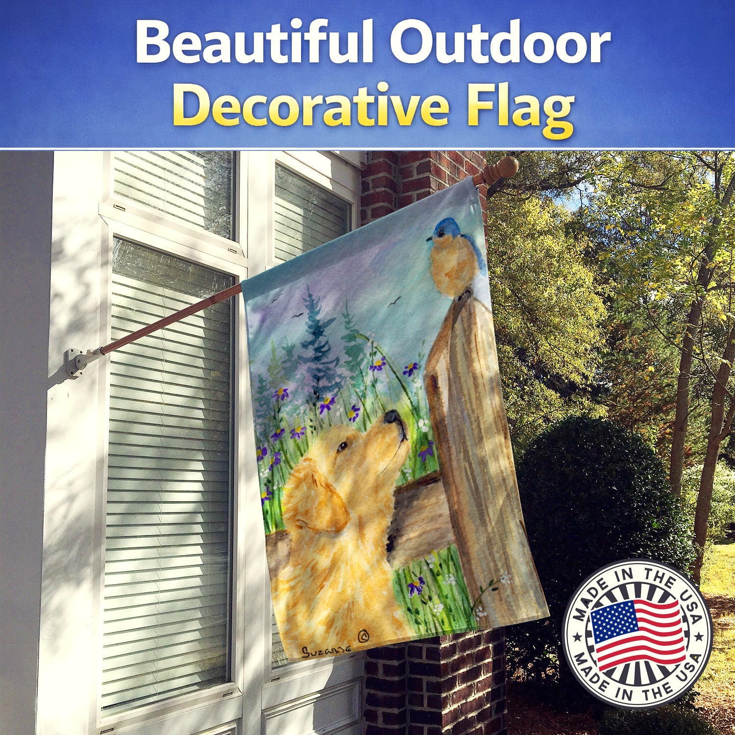 Golden Retriever House Flag 28x40 Porch Sleeve Pole Decorative Outside Yard Banner Artwork Wall Hanging, Polyester