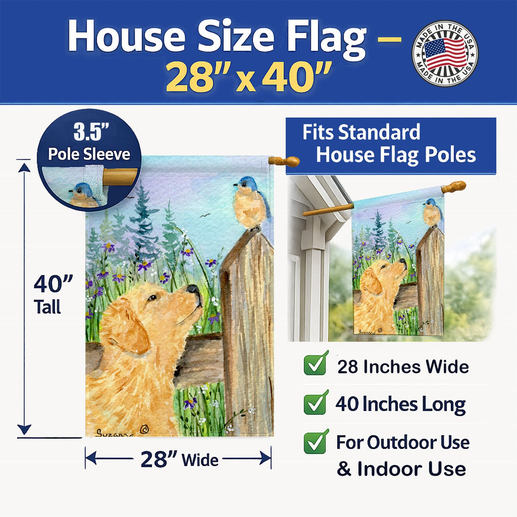 Golden Retriever House Flag 28x40 Porch Sleeve Pole Decorative Outside Yard Banner Artwork Wall Hanging, Polyester