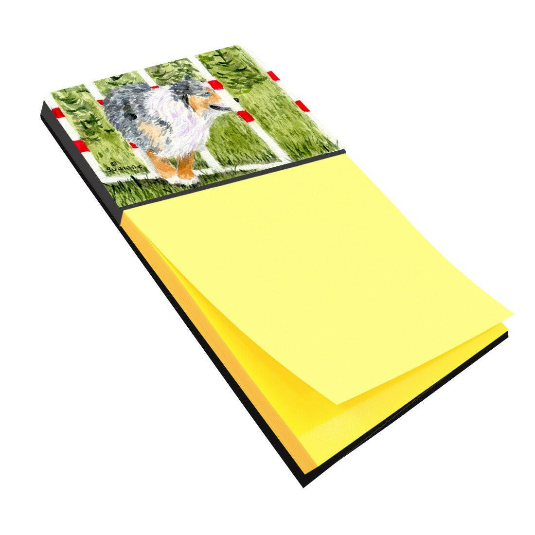 Australian Shepherd Watercolor Sticky Note Holder Refillable Dispenser Desk Accessory 3x3 Pad Gift