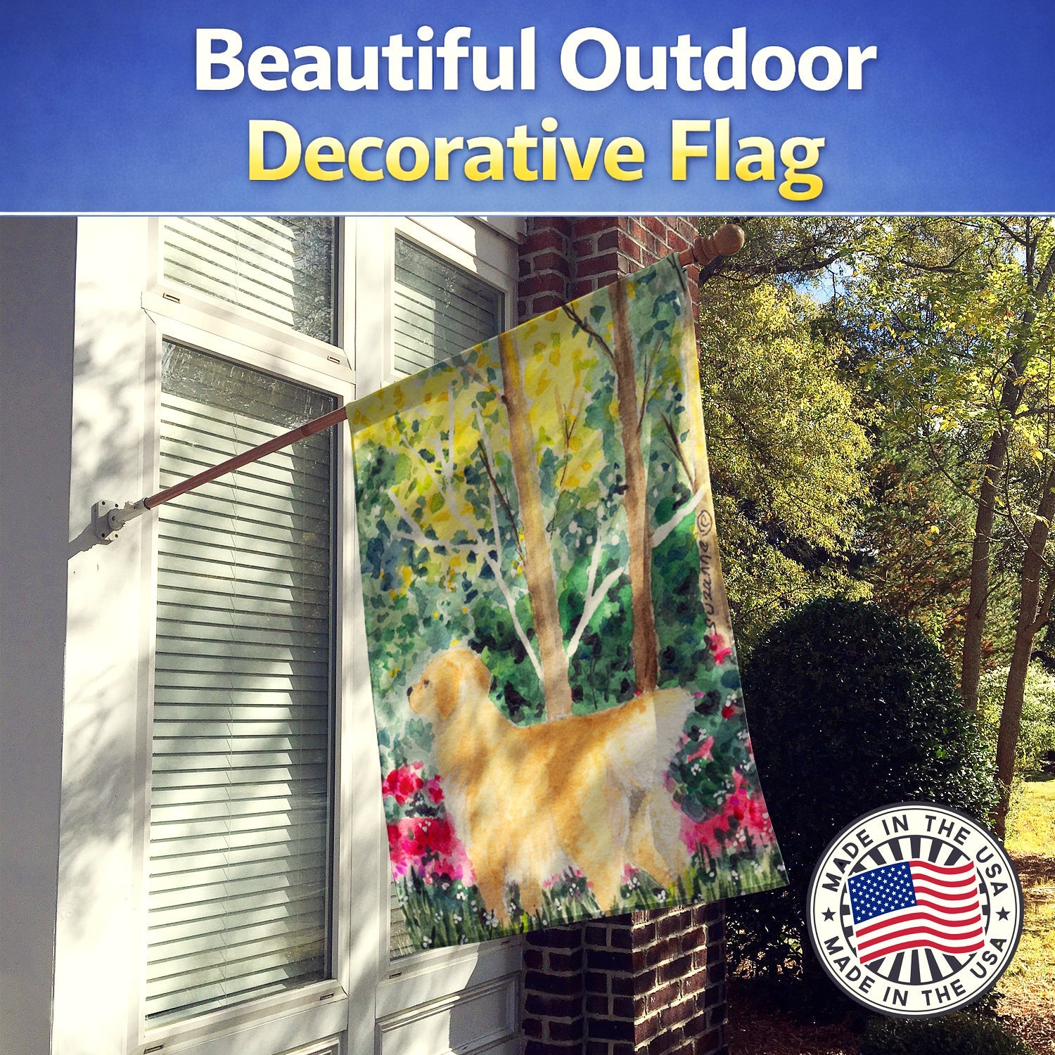 Golden Retriever House Flag 28x40 Porch Sleeve Pole Decorative Outside Yard Banner Artwork Wall Hanging, Polyester