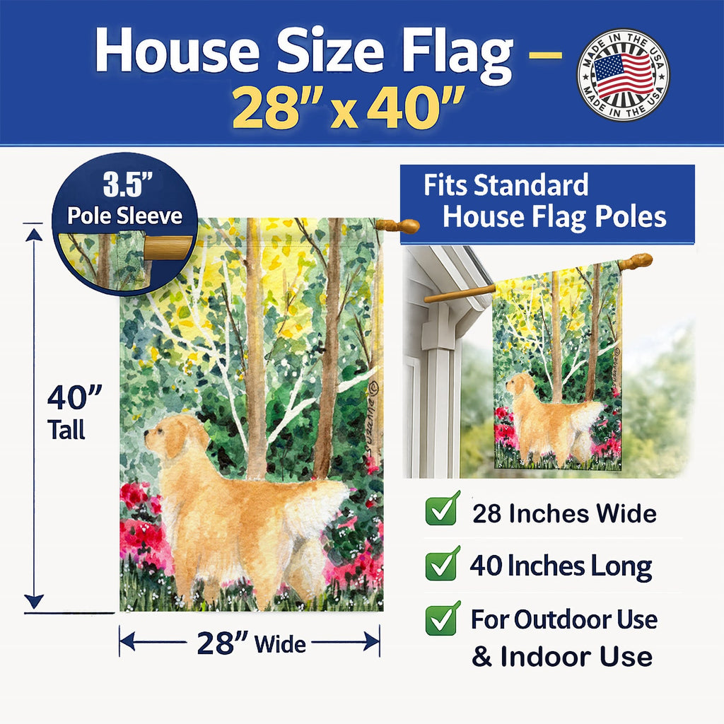 Golden Retriever House Flag 28x40 Porch Sleeve Pole Decorative Outside Yard Banner Artwork Wall Hanging, Polyester