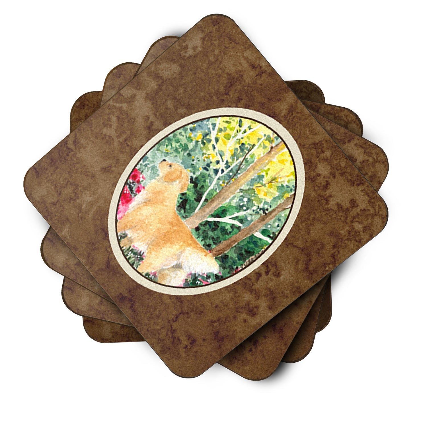 Golden Retriever Foam Coasters Set of 4 Cup Coasters for Indoor Outdoor, Tabletop Protection, Anti Slip, Mouse pad Material