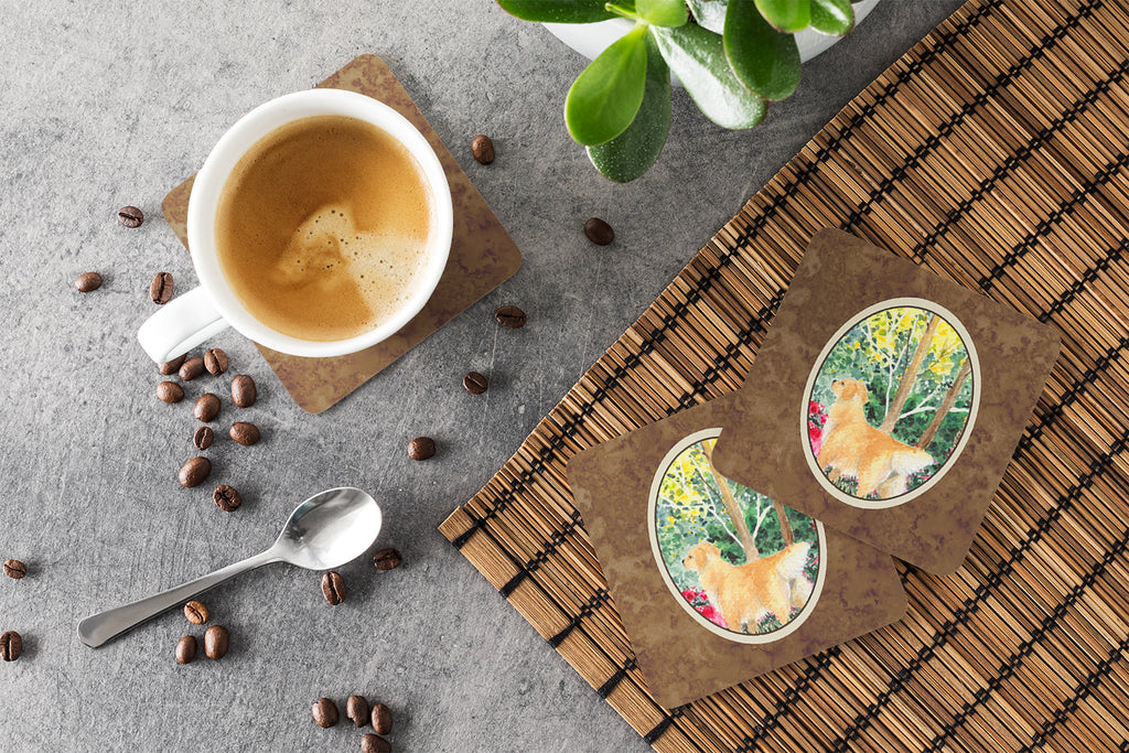 Golden Retriever Foam Coasters Set of 4 Cup Coasters for Indoor Outdoor, Tabletop Protection, Anti Slip, Mouse pad Material