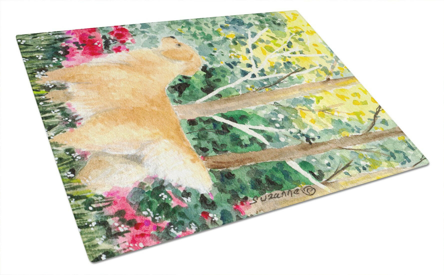 Golden Retriever Cutting Board Tempered Glass Kitchen Cutting Surface, Heat Resistant Chopping, Non-Slip Feet, Food Prep & Serving