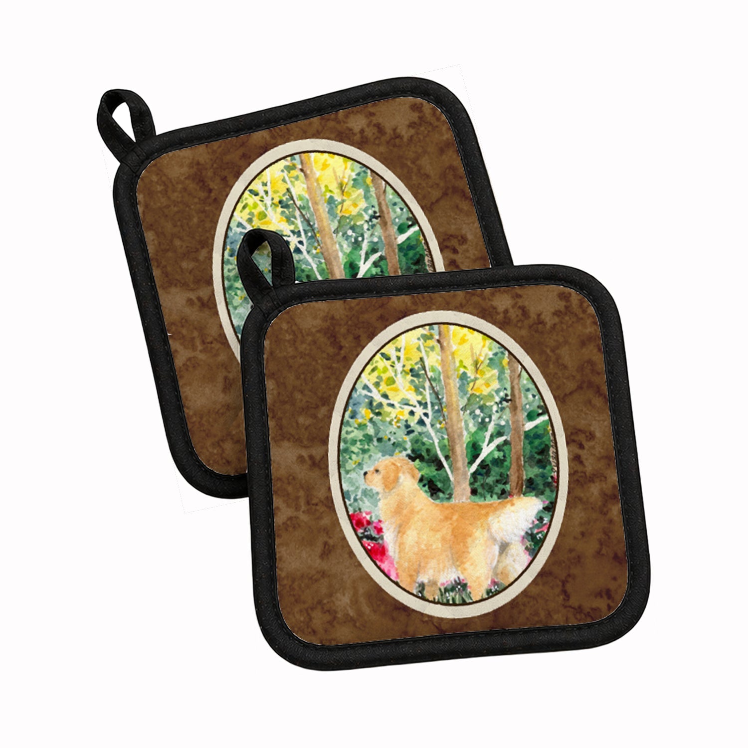 Golden Retriever Pot Holder Set of 2 Heat Resistant Quilted Hot Pads 7.5 x 7.5 Inch, Insulated Kitchen Trivets for Cooking & Baking