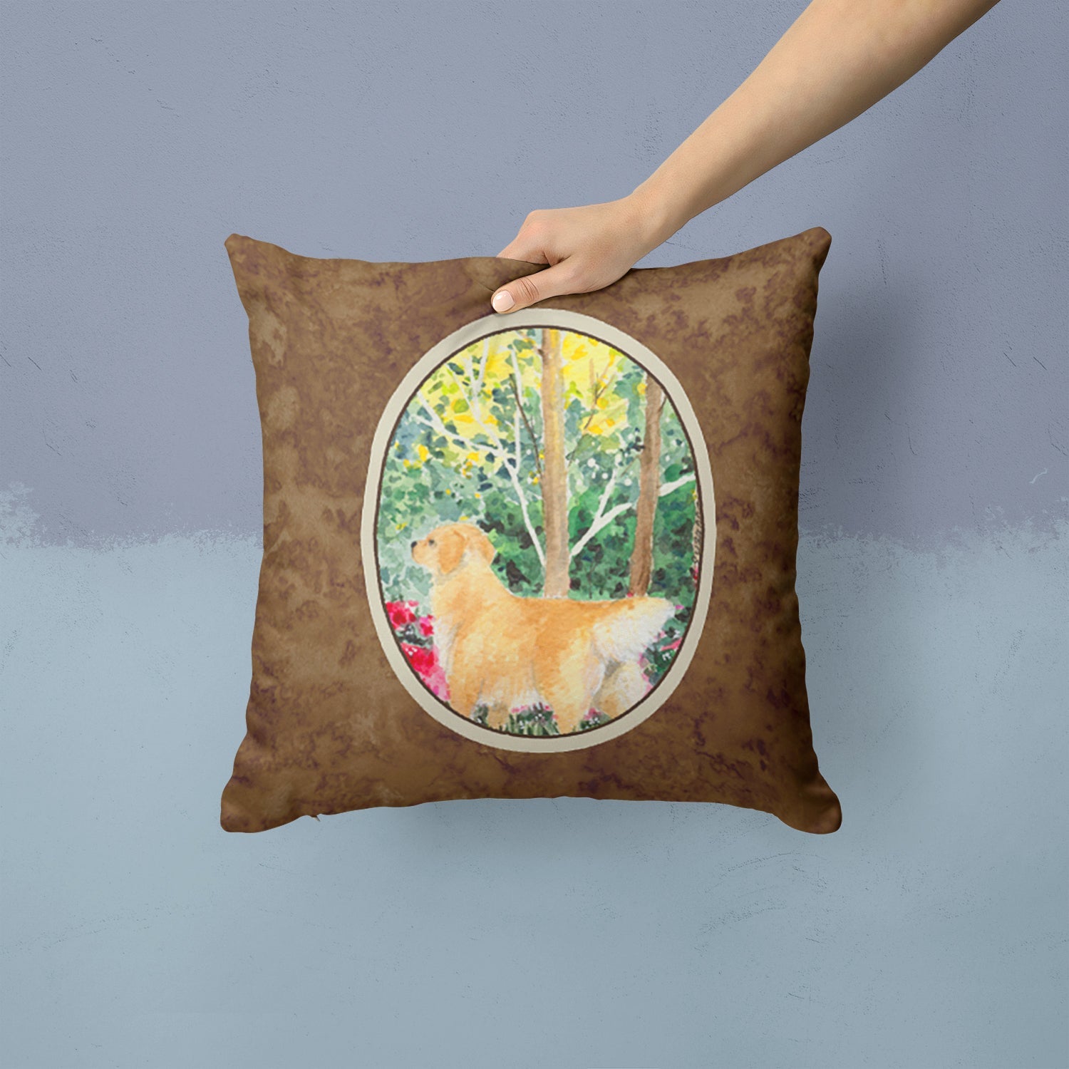 Golden Retriever Decorative Throw Pillow 14x14 Indoor Outdoor Accent Cushion, Fabric Cover with Insert for Sofa, Bed, Porch & Living Room