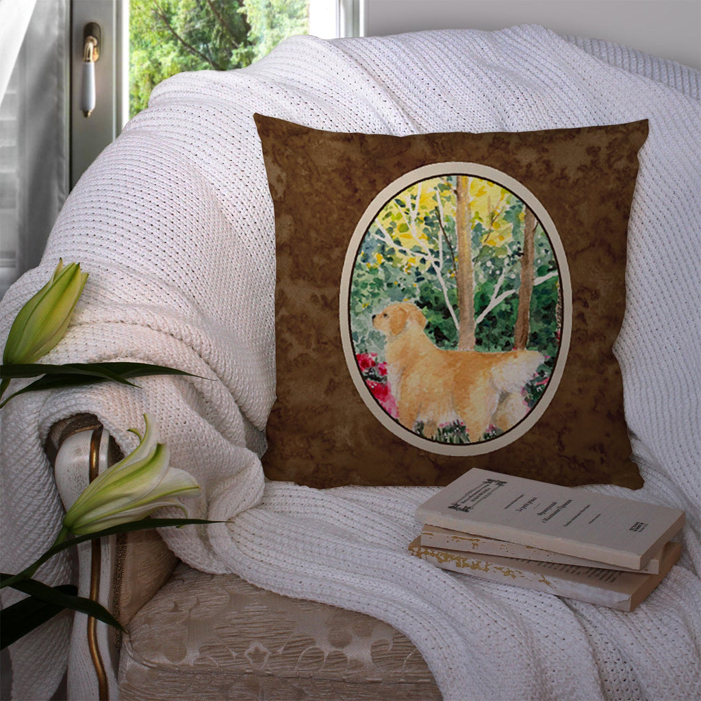 Golden Retriever Decorative Throw Pillow 14x14 Indoor Outdoor Accent Cushion, Fabric Cover with Insert for Sofa, Bed, Porch & Living Room