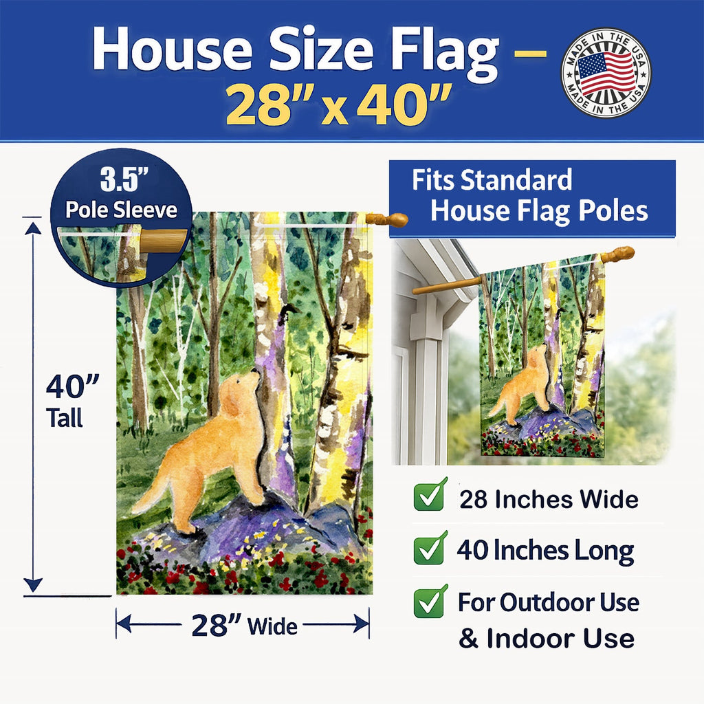 Golden Retriever House Flag 28x40 Porch Sleeve Pole Decorative Outside Yard Banner Artwork Wall Hanging, Polyester