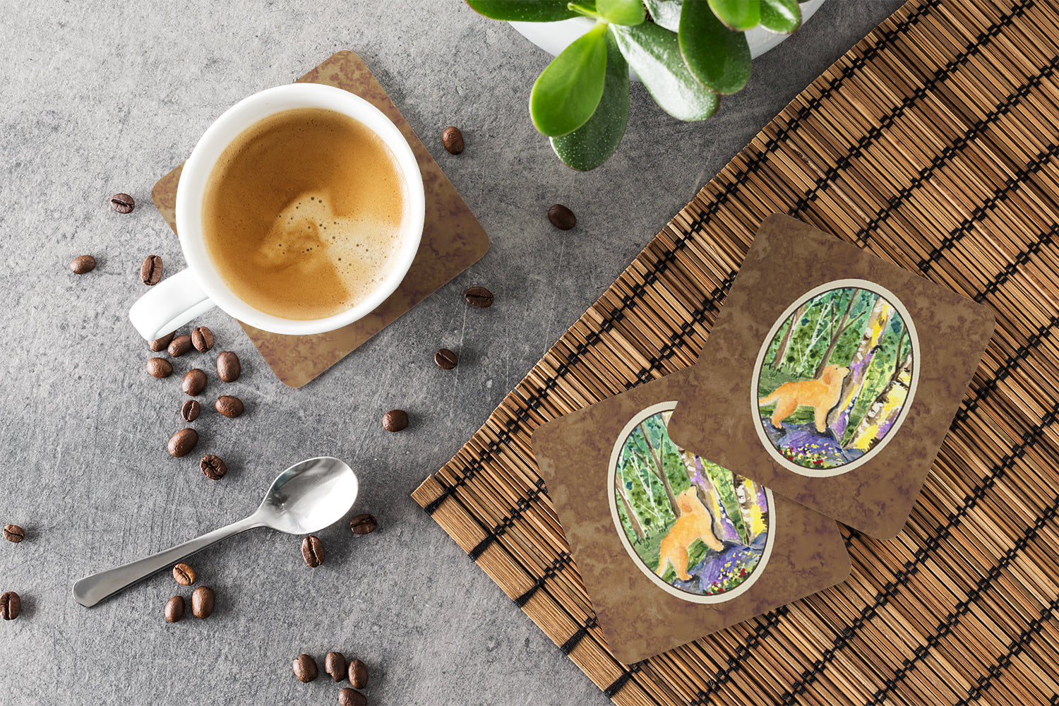 Golden Retriever Foam Coasters Set of 4 Cup Coasters for Indoor Outdoor, Tabletop Protection, Anti Slip, Mouse pad Material