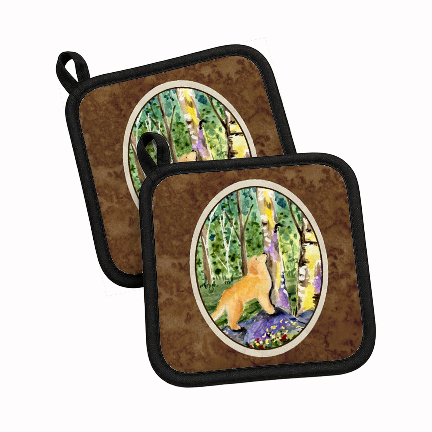 Golden Retriever Pot Holder Set of 2 Heat Resistant Quilted Hot Pads 7.5 x 7.5 Inch, Insulated Kitchen Trivets for Cooking & Baking