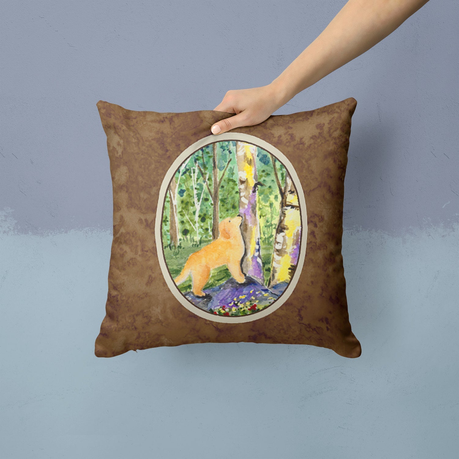 Golden Retriever Decorative Throw Pillow 14x14 Indoor Outdoor Accent Cushion, Fabric Cover with Insert for Sofa, Bed, Porch & Living Room