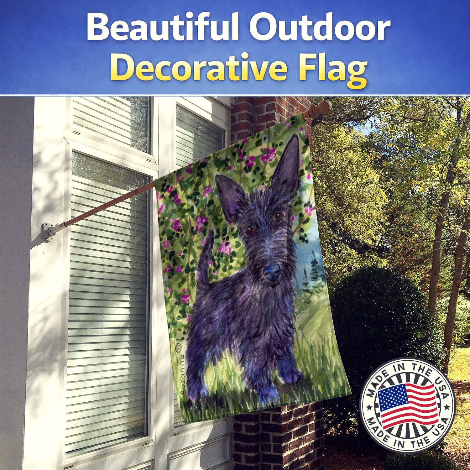 Scottish Terrier House Flag 28x40 Porch Sleeve Pole Decorative Outside Yard Banner Artwork Wall Hanging, Polyester