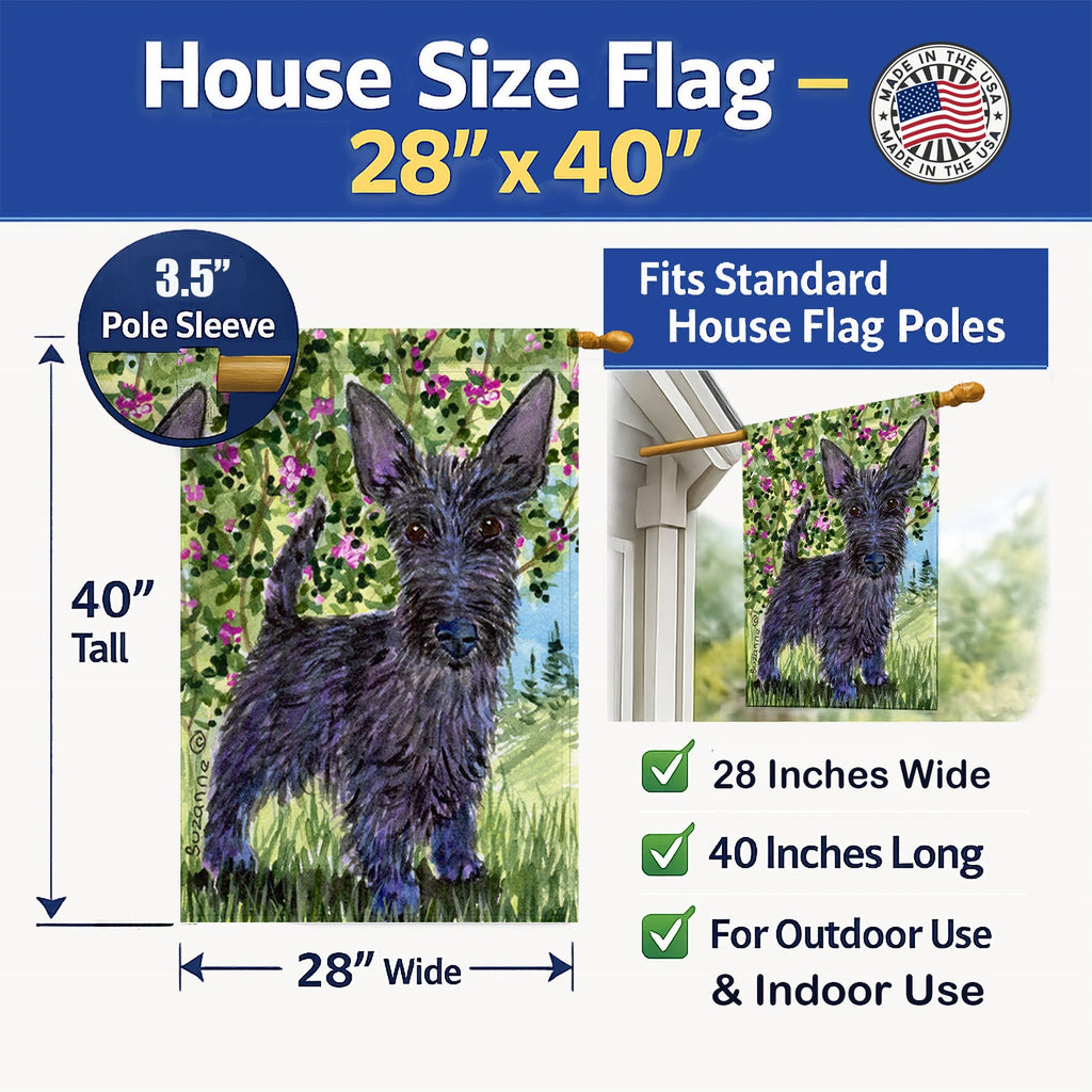 Scottish Terrier House Flag 28x40 Porch Sleeve Pole Decorative Outside Yard Banner Artwork Wall Hanging, Polyester