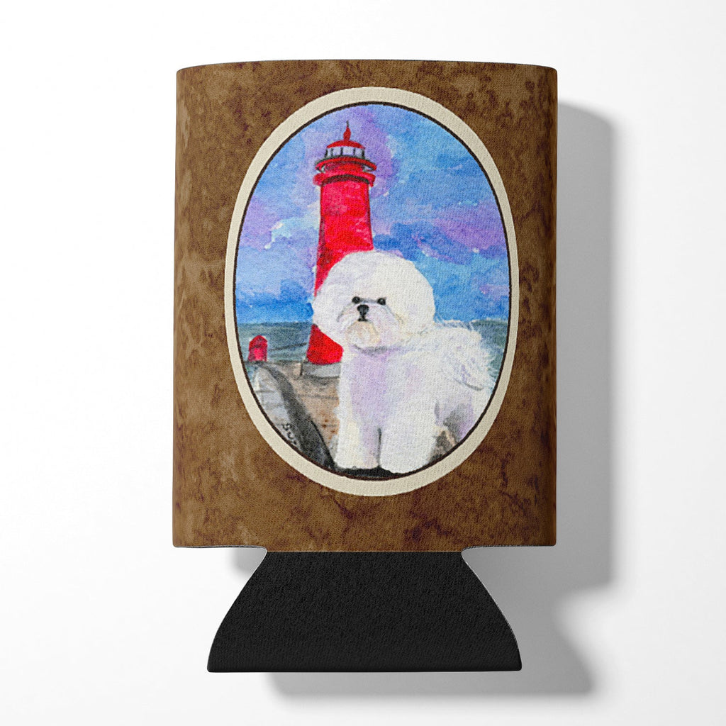 Lighthouse with Bichon Frise Can or Bottle Hugger Cooler Sleeve for Standard 12 oz Cans, Insulated Foam Beer & Soda Can Hugger Reusable