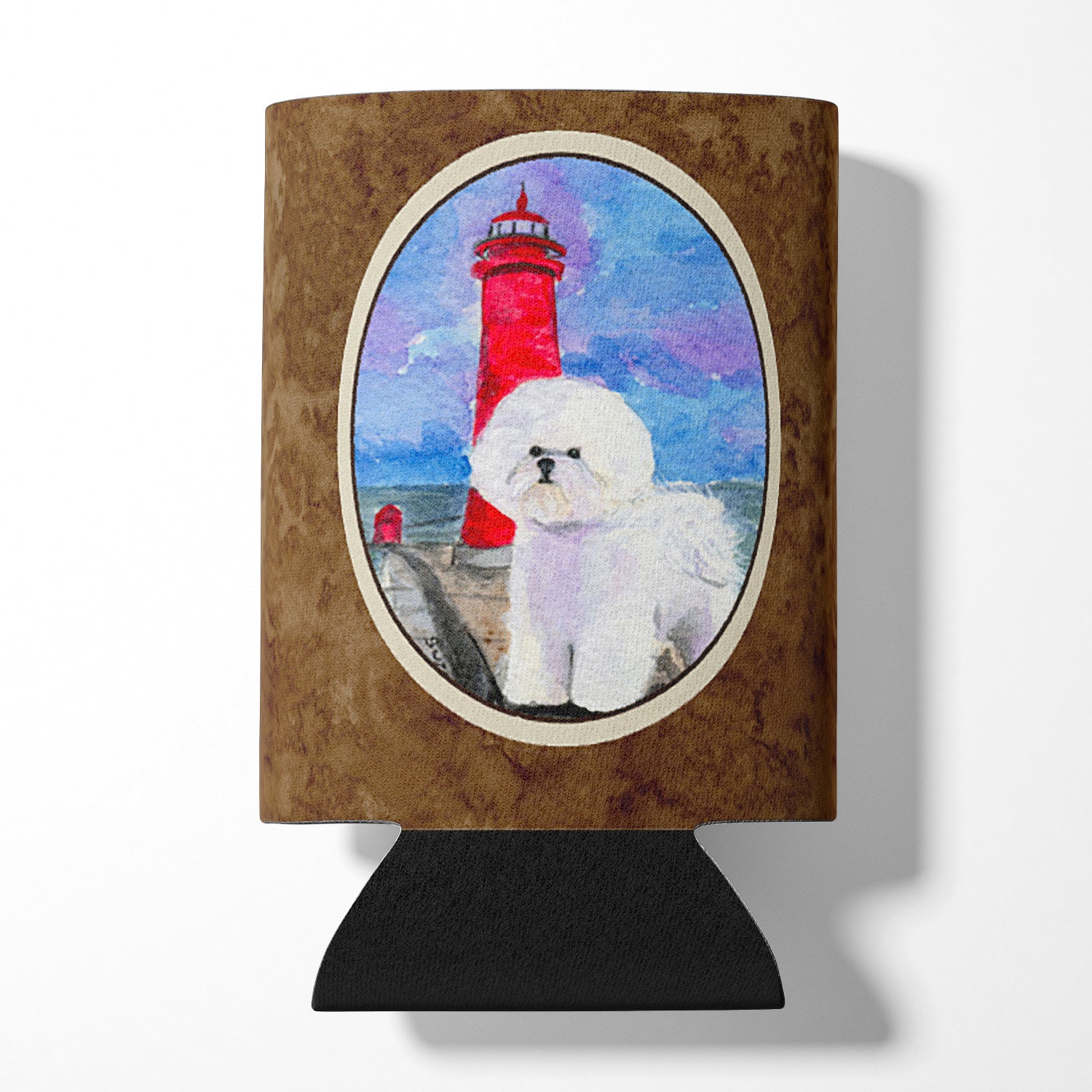 Lighthouse with Bichon Frise Can or Bottle Hugger Cooler Sleeve for Standard 12 oz Cans, Insulated Foam Beer & Soda Can Hugger Reusable