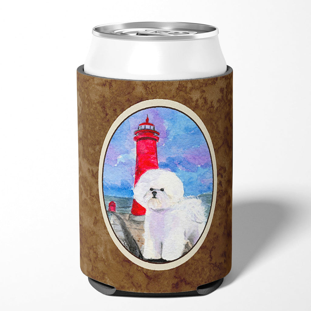 Lighthouse with Bichon Frise Can or Bottle Hugger Cooler Sleeve for Standard 12 oz Cans, Insulated Foam Beer & Soda Can Hugger Reusable