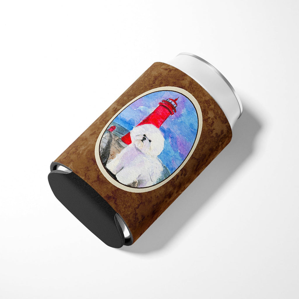 Lighthouse with Bichon Frise Can or Bottle Hugger Cooler Sleeve for Standard 12 oz Cans, Insulated Foam Beer & Soda Can Hugger Reusable