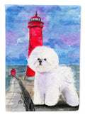 Lighthouse with Bichon Frise House Flag 28x40 Porch Sleeve Pole Decorative Outside Yard Banner Artwork Wall Hanging, Polyester