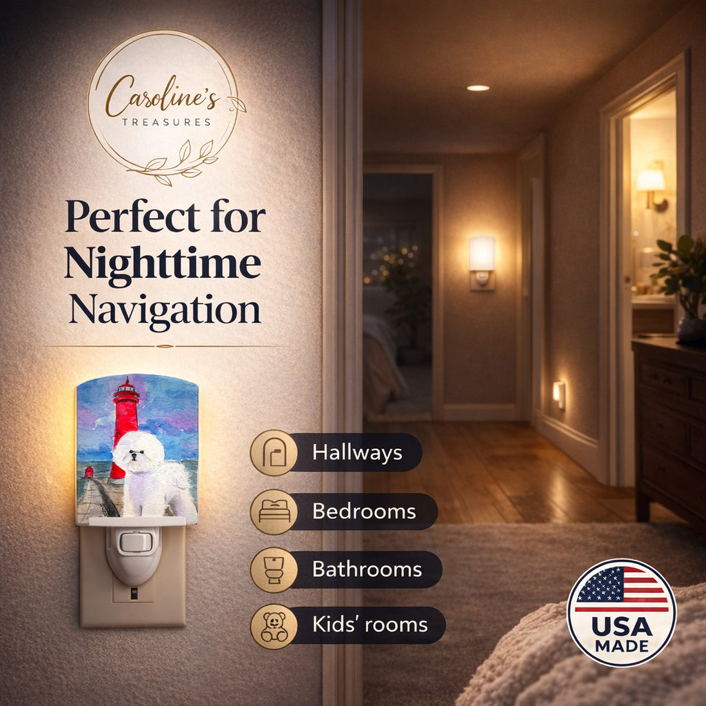 Lighthouse with Bichon Frise Ceramic Night Light Compact, UL-Certified, Ideal for Bedroom, Bathroom, Nursery, Hallway, Kitchen, 6x4x3, Multicolor