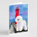 Lighthouse with Bichon Frise Greeting Cards Pack of 8 Blank Cards with Envelopes Whimsical A7 Size 5x7