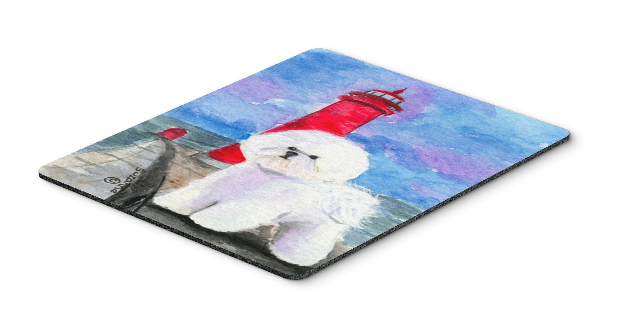 Lighthouse with Bichon Frise Mouse Pad, Heat Resistant Trivet Hot Pad , Non Slip Rubber Desk Mat, Kitchen Counter Protector, Home Office Decor Gift